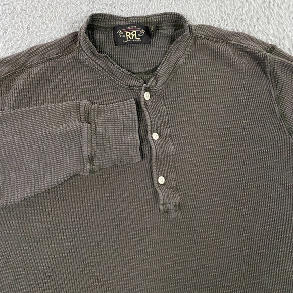 RRL Ralph Lauren Waffle Knit Henley Mens Large Thermal Long Sleeve T-Shirt - Picture 1 of 11
